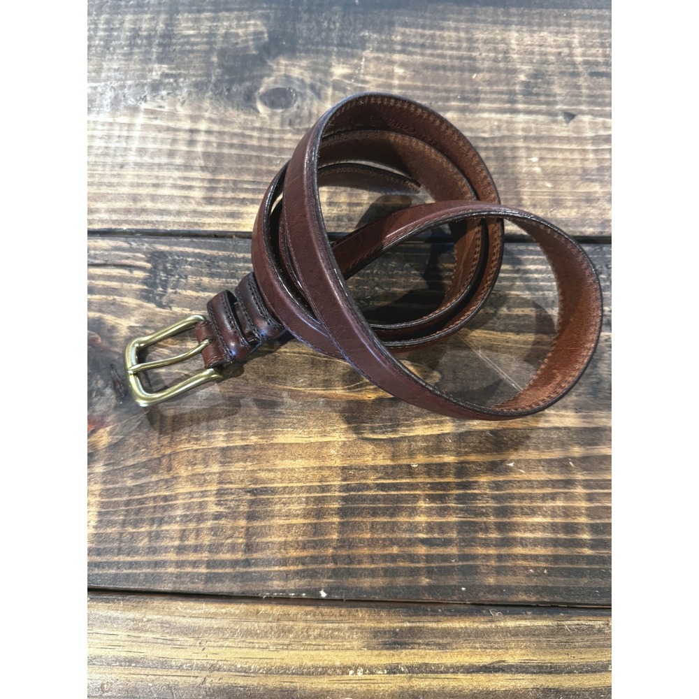 Unbranded Leather Belt Brown Oil Tanned Cowhide Brass Buckle Size 44